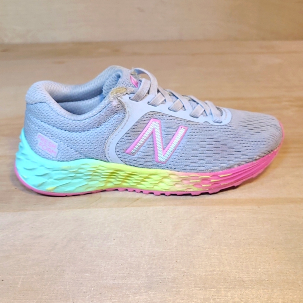 New Balance Fresh Foam Arishi Gray and Pink Kids No Tie Slip On Sneakers